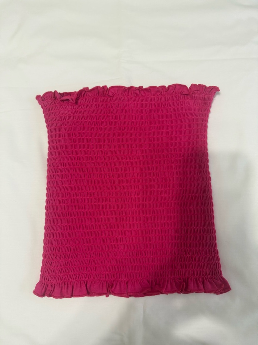 H&M Women's Smocked Tube Top Pink Ruffle Trim Size XS Strapless Stretchy EUC